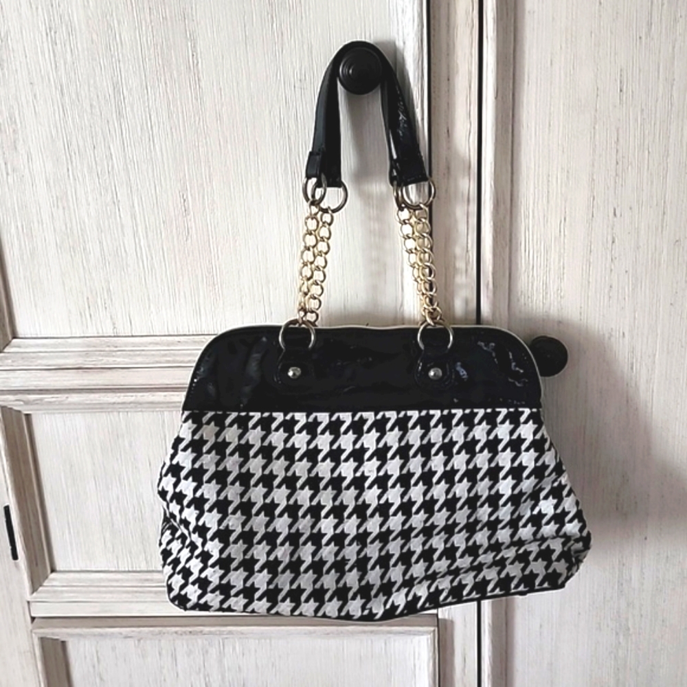 Betsey Johnson Patent Leather/Houndstooth satchel style bag